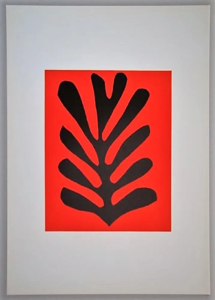 Litografía Matisse - Feuille sur fond rouge