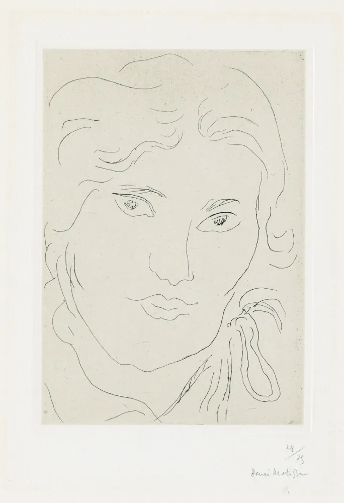 Grabado Matisse - Jeune fille de face, flot de ruban sur l'épaule gauche