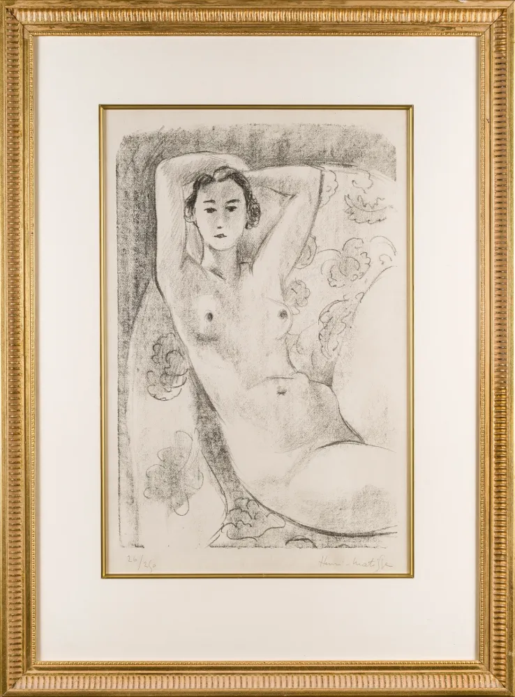 Litografía Matisse - Nu assis dans un fauteuil au décor fleuri