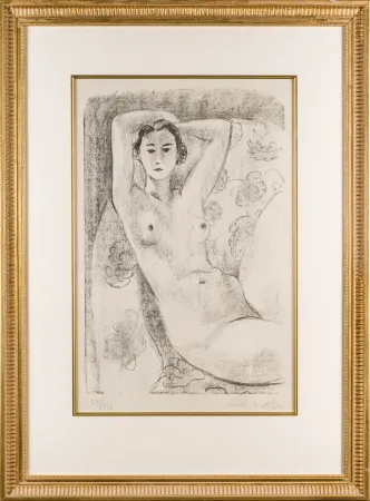Litografía Matisse - Nu assis dans un fauteuil au décor fleuri