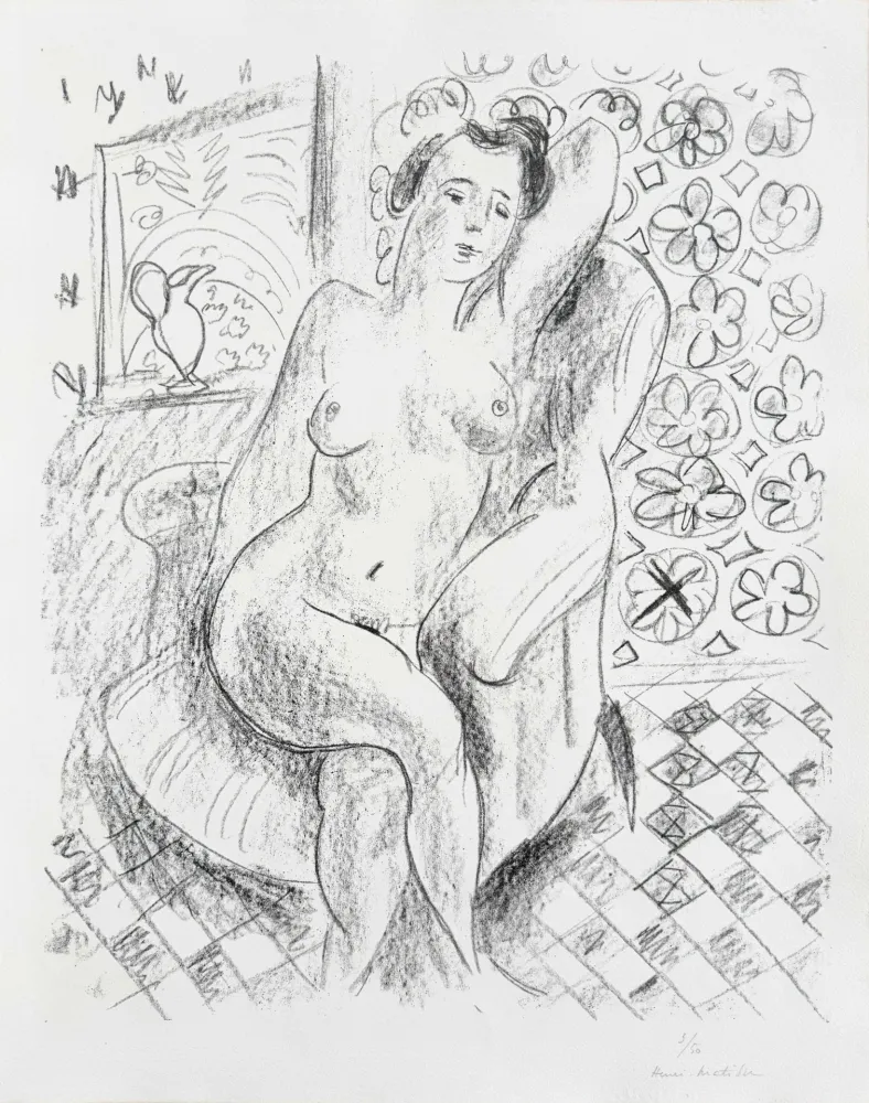 Litografía Matisse - Nu au fauteuil sur fond moucharabieh (Nude in an Armchair, with a Mashrabiya Background)