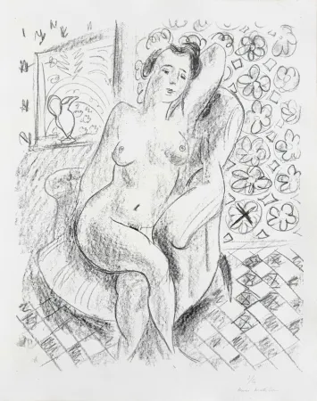 Litografía Matisse - Nu au fauteuil sur fond moucharabieh (Nude in an Armchair, with a Mashrabiya Background)