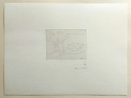 Aguafuerte Matisse - Visage de jeune femme et bocal aux trois poissons