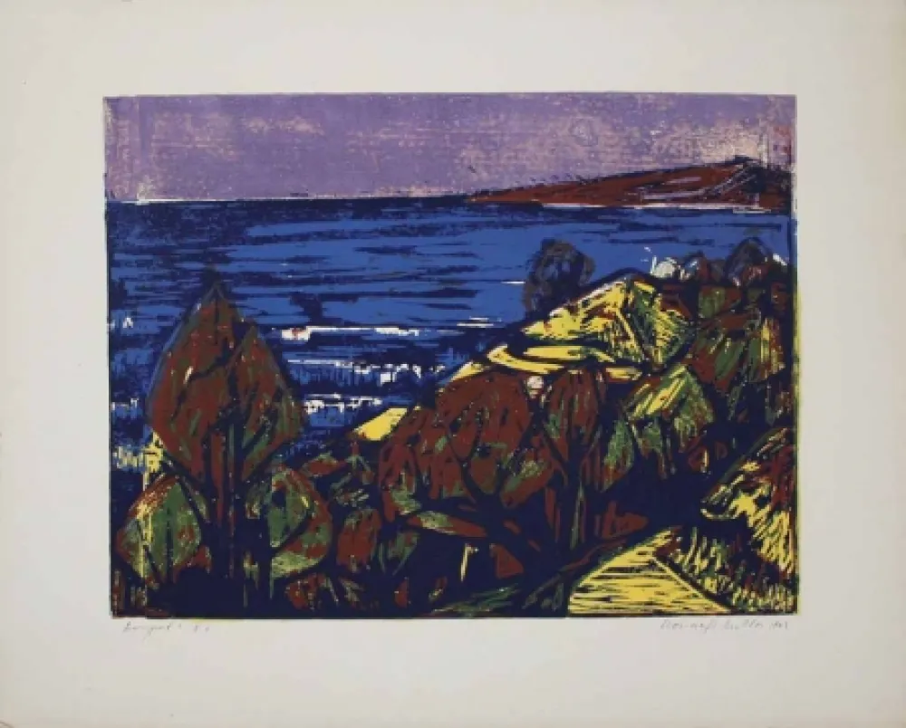 Linograbado Mazsaroff - Aranypart (Golden Shore) (Lake Balaton)