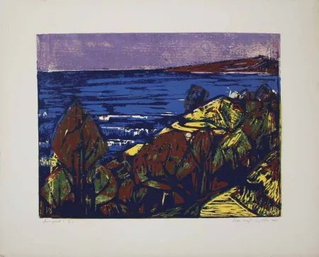 Linograbado Mazsaroff - Aranypart (Golden Shore) (Lake Balaton)