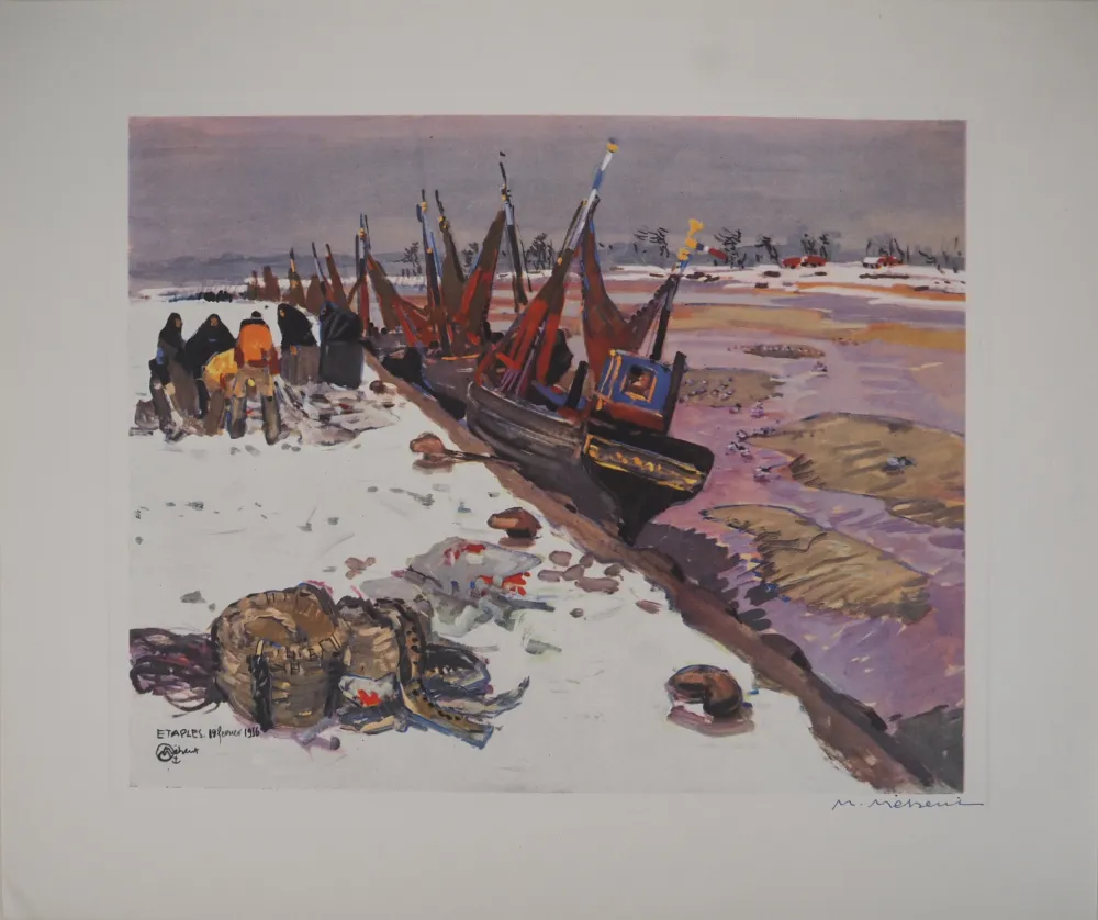 Heliograbado Méheut - Bretagne : Le Port d'Etaples sous la Neige