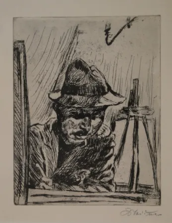 Grabado Meidner - Selbstbildnis (mit Hut im Atelier)
