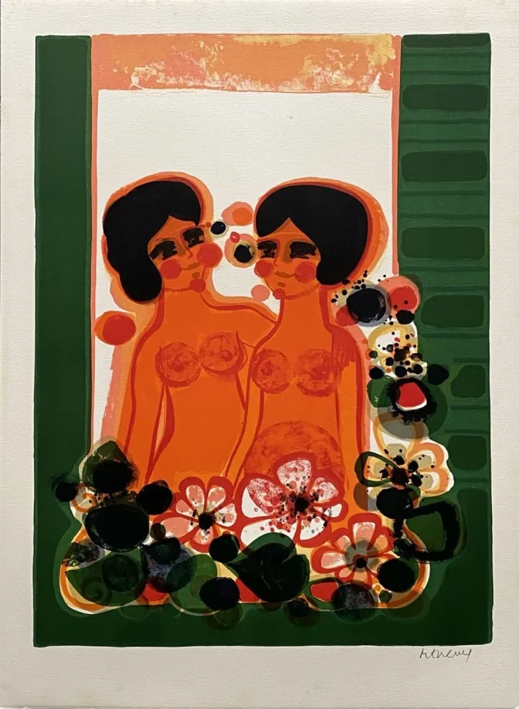 Litografía Menguy - Au balcon