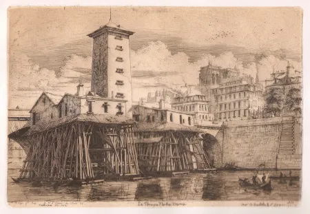 Grabado Meryon - La pompe Notre-Dame
