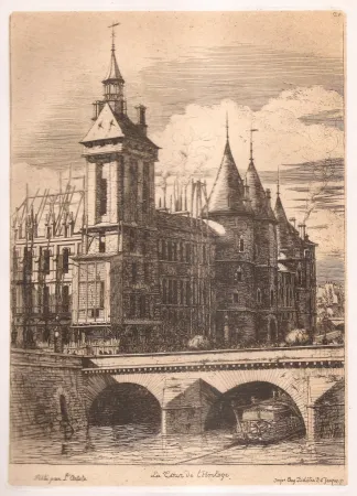 Grabado Meryon - La tour de l'horloge / The Clock Tower