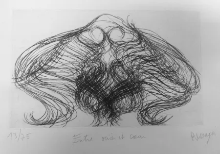 Grabado Messagier - Entre ouïes et coeur