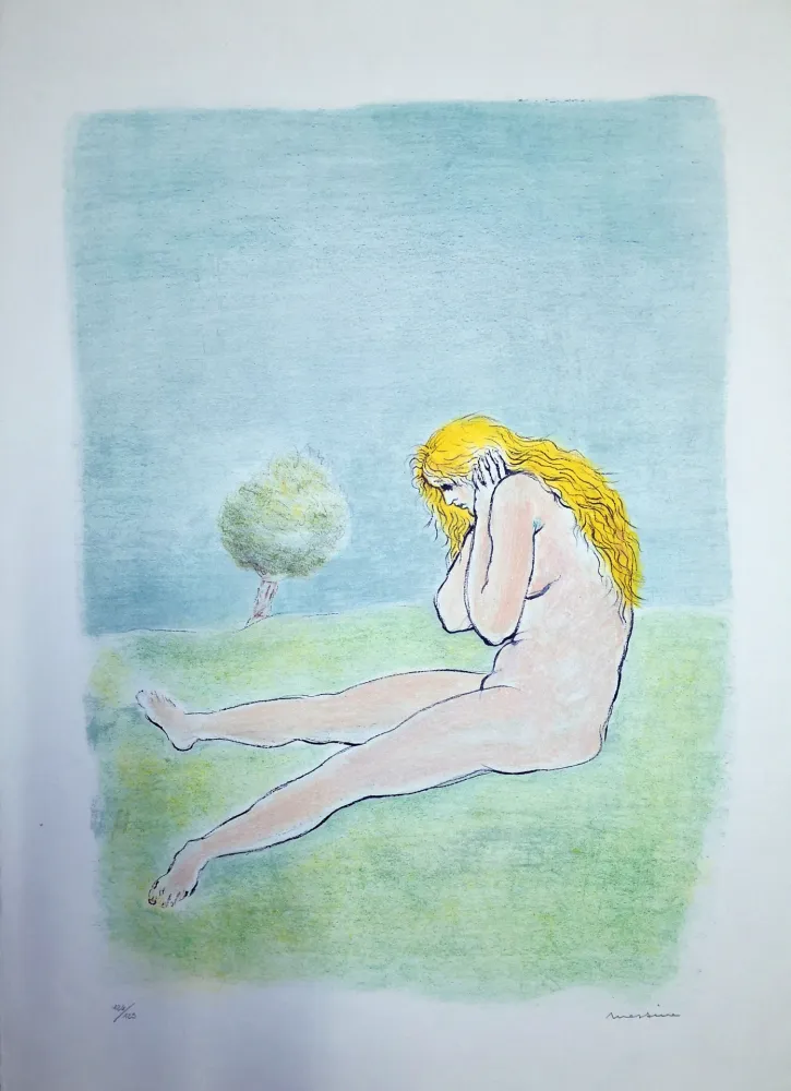 Litografía Messina - Donna seduta