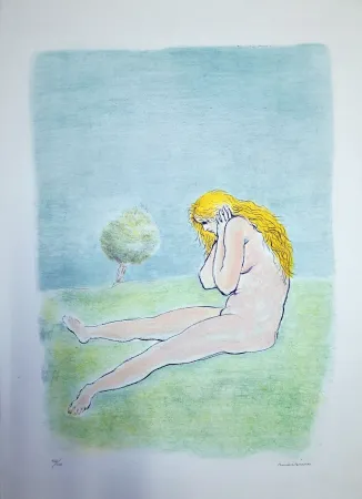 Litografía Messina - Donna seduta