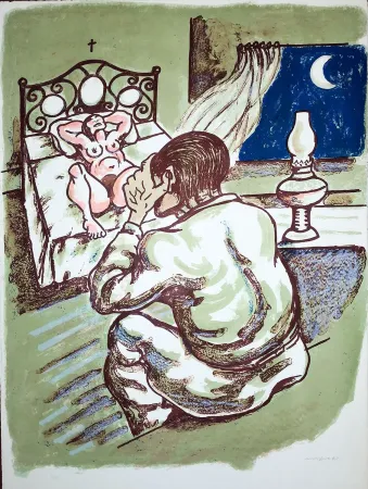 Litografía Migneco - La notte