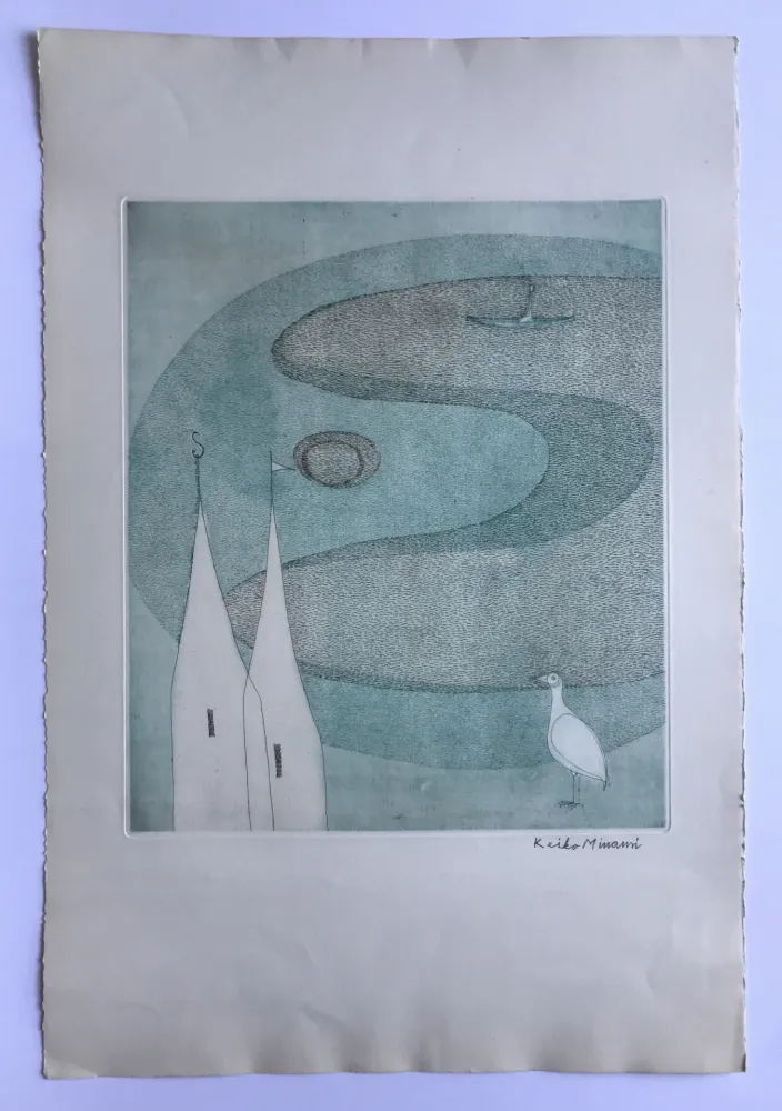 Aguatinta Minami - Sans titre (Lac et oiseau blanc)