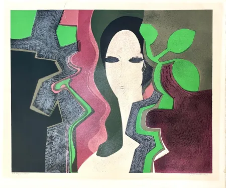 Litografía Minaux - Sandra au feuillage