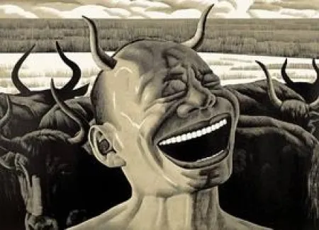 Grabado En Madera Minjun - Laughing w/Horns