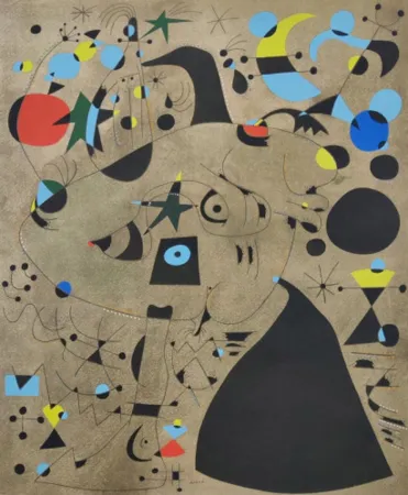 Litografía Miró - Femme dans la nuit, Plate IX