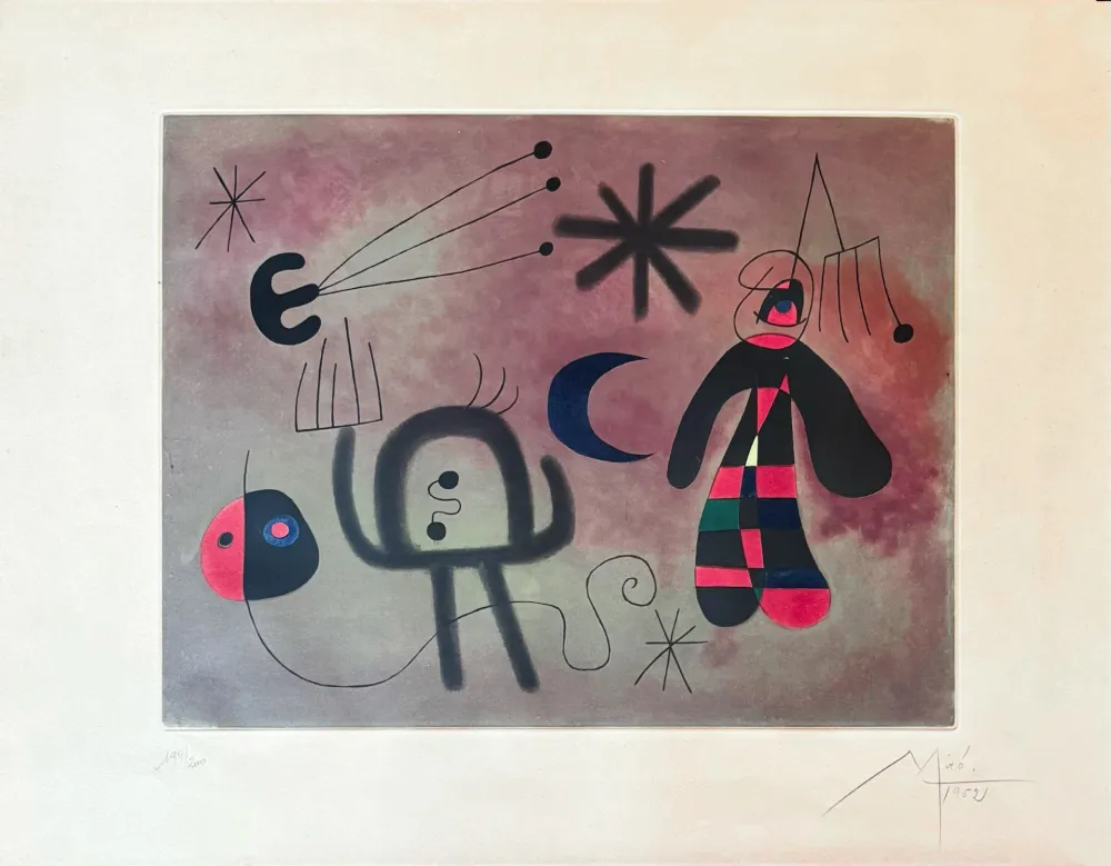 Grabado Miró - Joan Miró (1893–1983) - L'Oiseau Fusée - Coloured etching - 1952