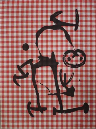 Litografía Miró - L'Illettré aux Carreaux Rouges