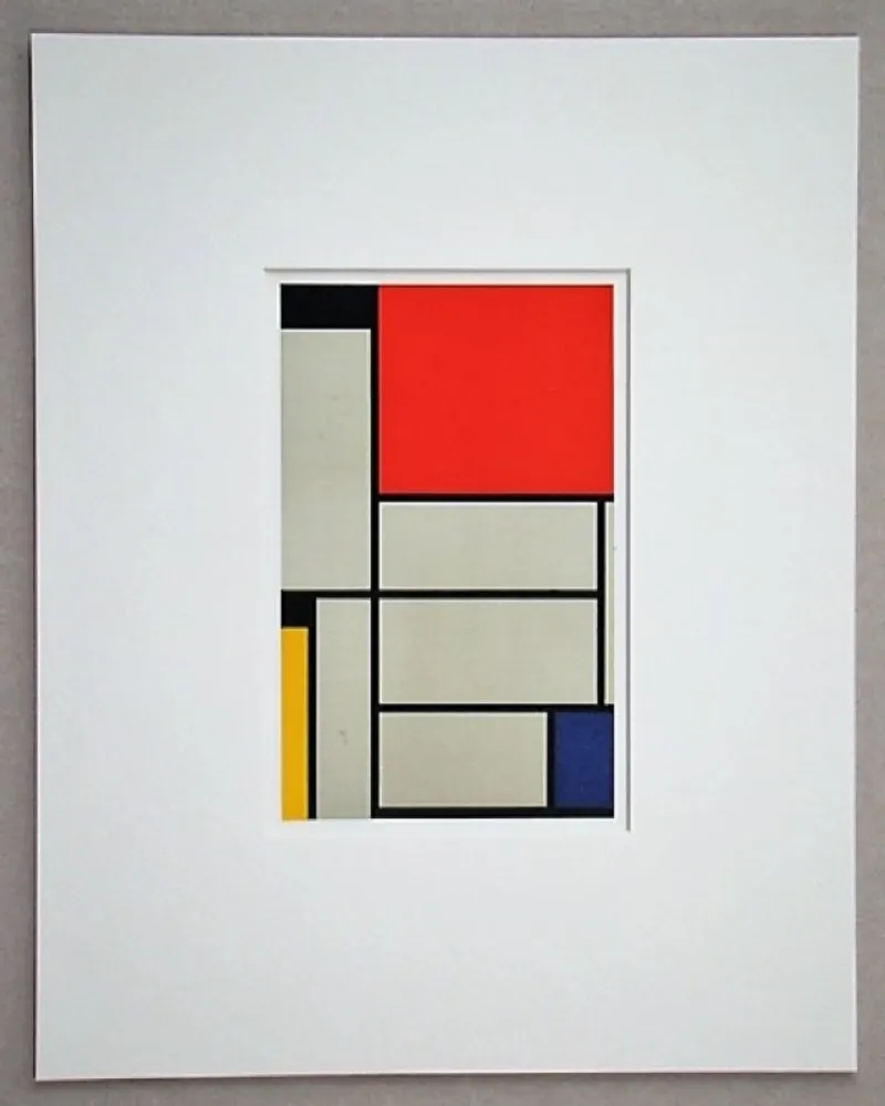Litografía Mondrian - Compositie met rood, geel, blauw, zwart en grijs