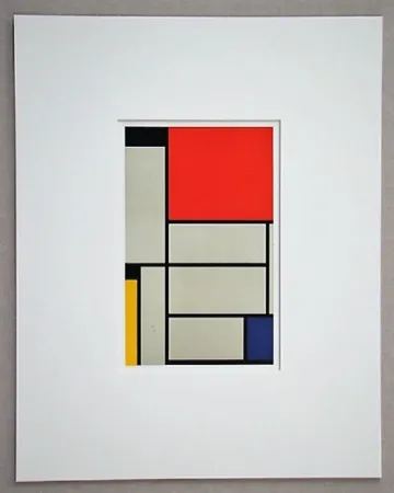 Litografía Mondrian - Compositie met rood, geel, blauw, zwart en grijs