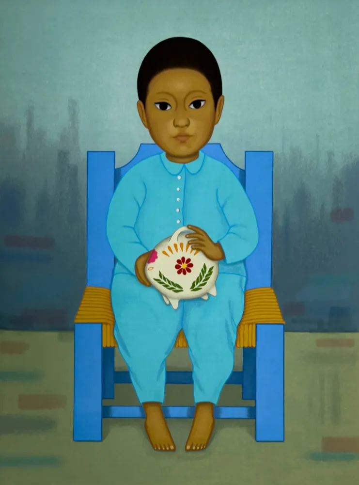 Serigrafía Montoya - Nino con cochinito