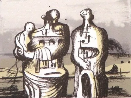 Litografía Moore - Group in industrial landscape C. 418