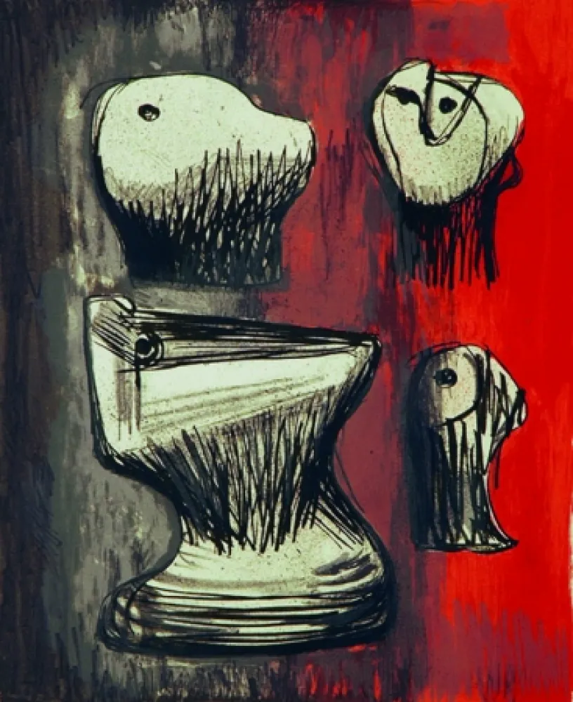 Litografía Moore - Heads ideas for sculpture