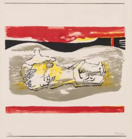 Litografía Moore - Reclining Figure with Red Stripes
