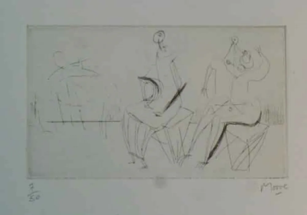 Aguafuerte Moore - TWO SEATED FIGURES I