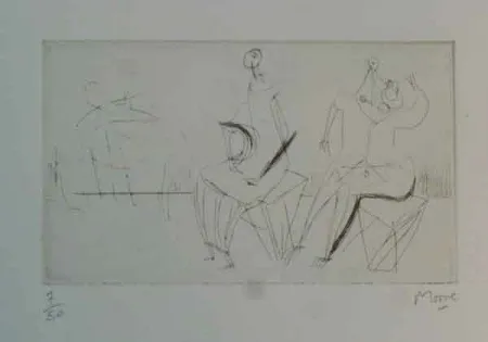 Aguafuerte Moore - TWO SEATED FIGURES I