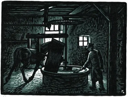 Grabado En Madera Moreau - LA MEULE A BLE / CORN MILLSTONE - Bretagne / Brittany - France - 1908