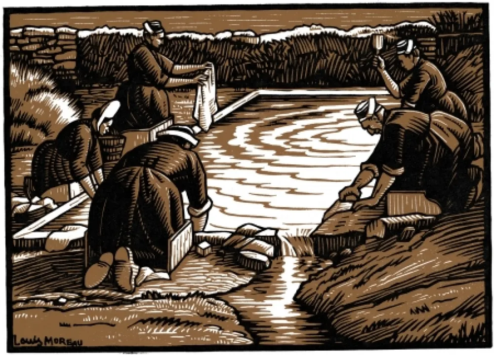Grabado En Madera Moreau - LE LAVOIR / THE WASH-HOUSE - Gravure s/bois / Woodcut - 1908