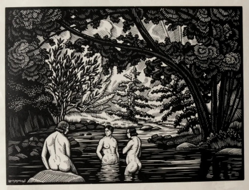 Grabado En Madera Moreau - LES BAIGNEUSES / BATHERS - Gravure s/bois / Woodcut - 1912