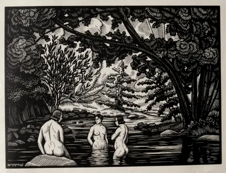 Grabado En Madera Moreau - LES BAIGNEUSES / BATHERS - Gravure s/bois / Woodcut - 1912
