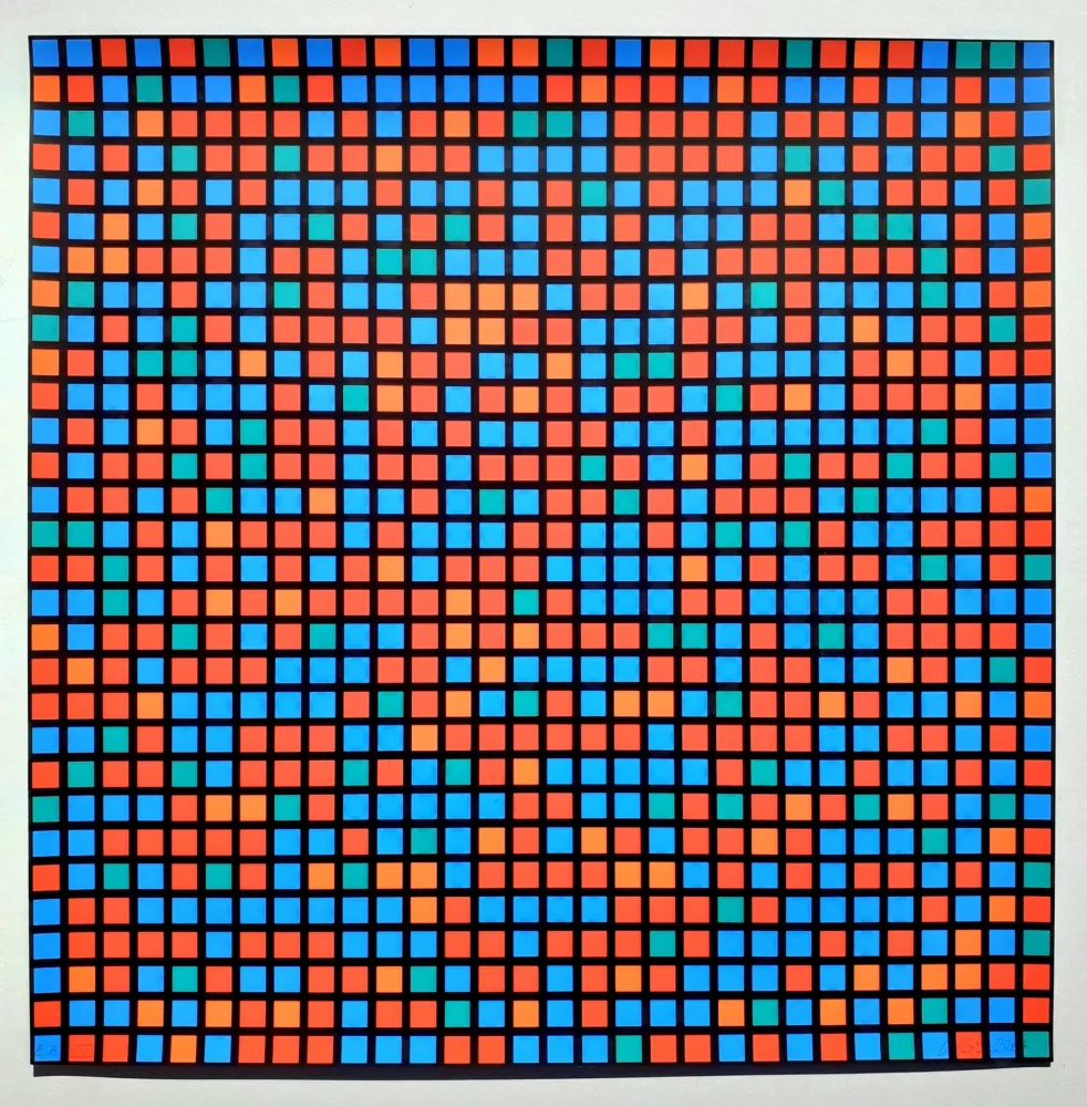 Serigrafía Morellet - Chartres bleu rouge