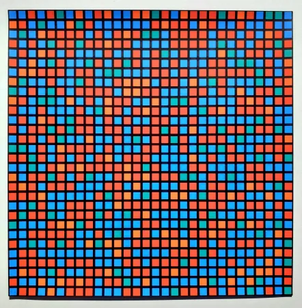 Serigrafía Morellet - Chartres bleu rouge