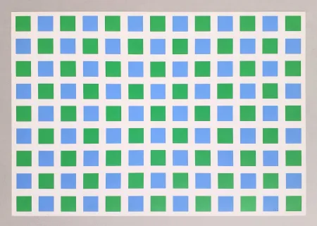 Serigrafía Morellet - Quadrillage vert et bleu