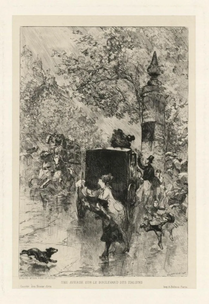 Grabado Morin - Une averse sur le Boulevard des Italiens