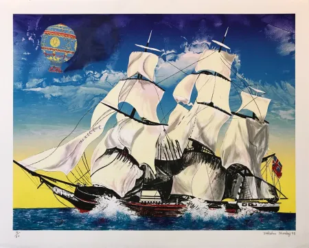 Litografía Morley - FLYING CLOUD WITH MONTGOLFIERE BALLOON