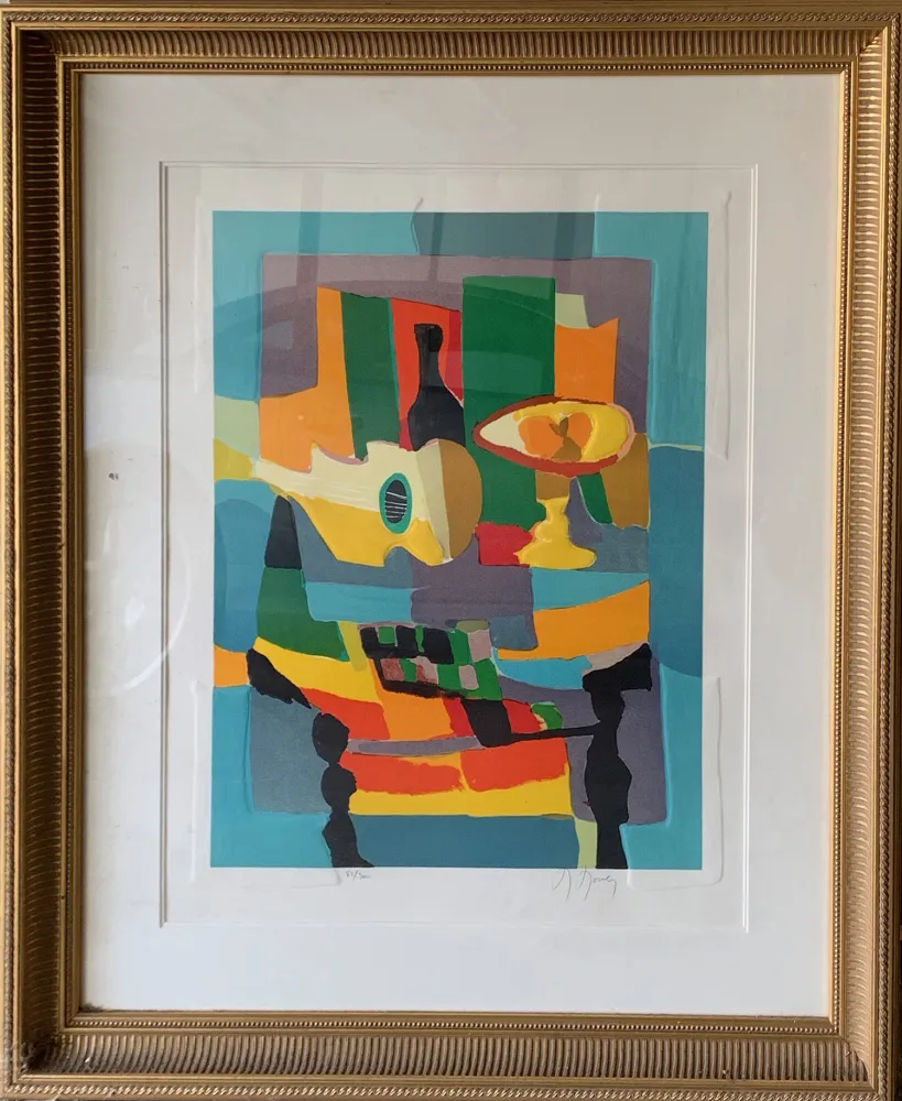 Aguafuerte Y Aguatinta Mouly - Blue Still Life with Guitar