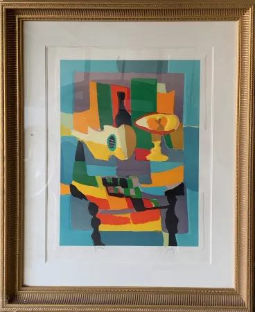 Aguafuerte Y Aguatinta Mouly - Blue Still Life with Guitar