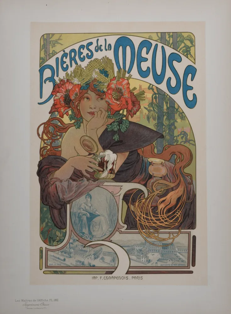 Litografía Mucha - Bières de la Meuse, Les Maîtres de l'Affiche, 1899