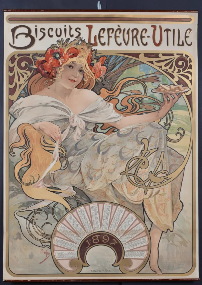 Litografía Mucha - Biscuits Lefèvre-Utile, 1896