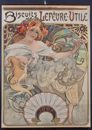 Litografía Mucha - Biscuits Lefèvre-Utile, 1896
