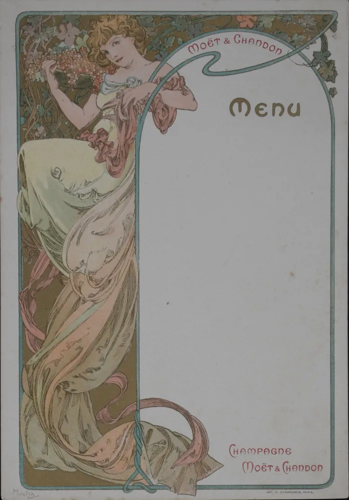 Litografía Mucha - Champagne Moët & Chandon Menu, 1899