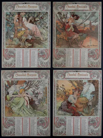 Litografía Mucha - Chocolat Masson / Chocolat Mexicain, 1897 - A set of four original lithographs in colors