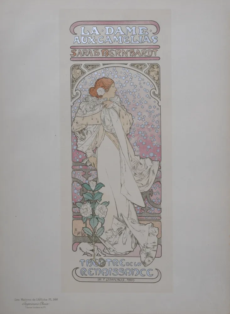 Litografía Mucha - La Dame aux Camélias (Sarah Bernhardt) - Les Maîtres de l'Affiche, 1898