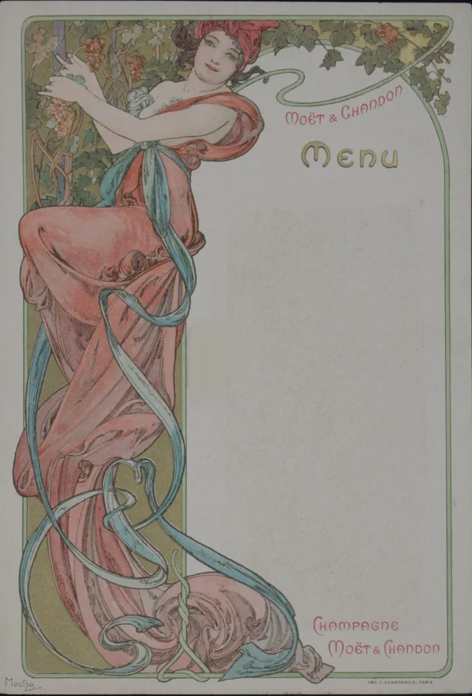Litografía Mucha - Menu du Champagne Moët & Chandon, 1899